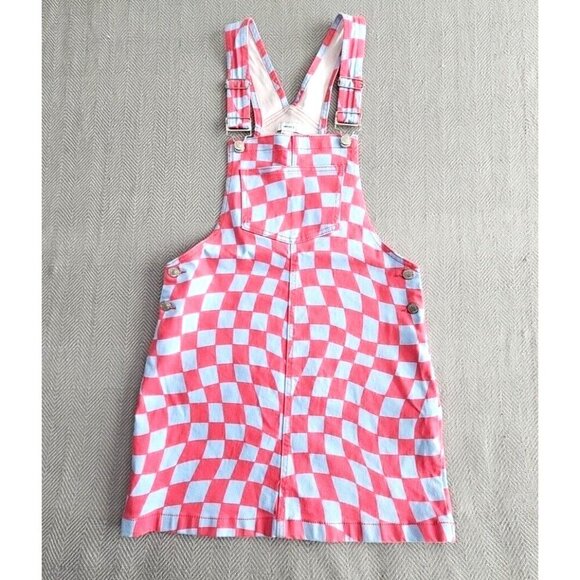 Forever 21 Denim Bib Overall Dress Women's Small Pink and Gray Checkerboard - Picture 1 of 10